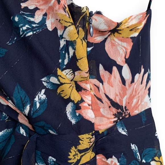 Lulu's Floral Midi Dress in Navy and Pink - Picture 10 of 16